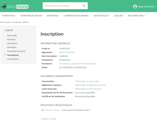 Diplonova.com - Espace privé